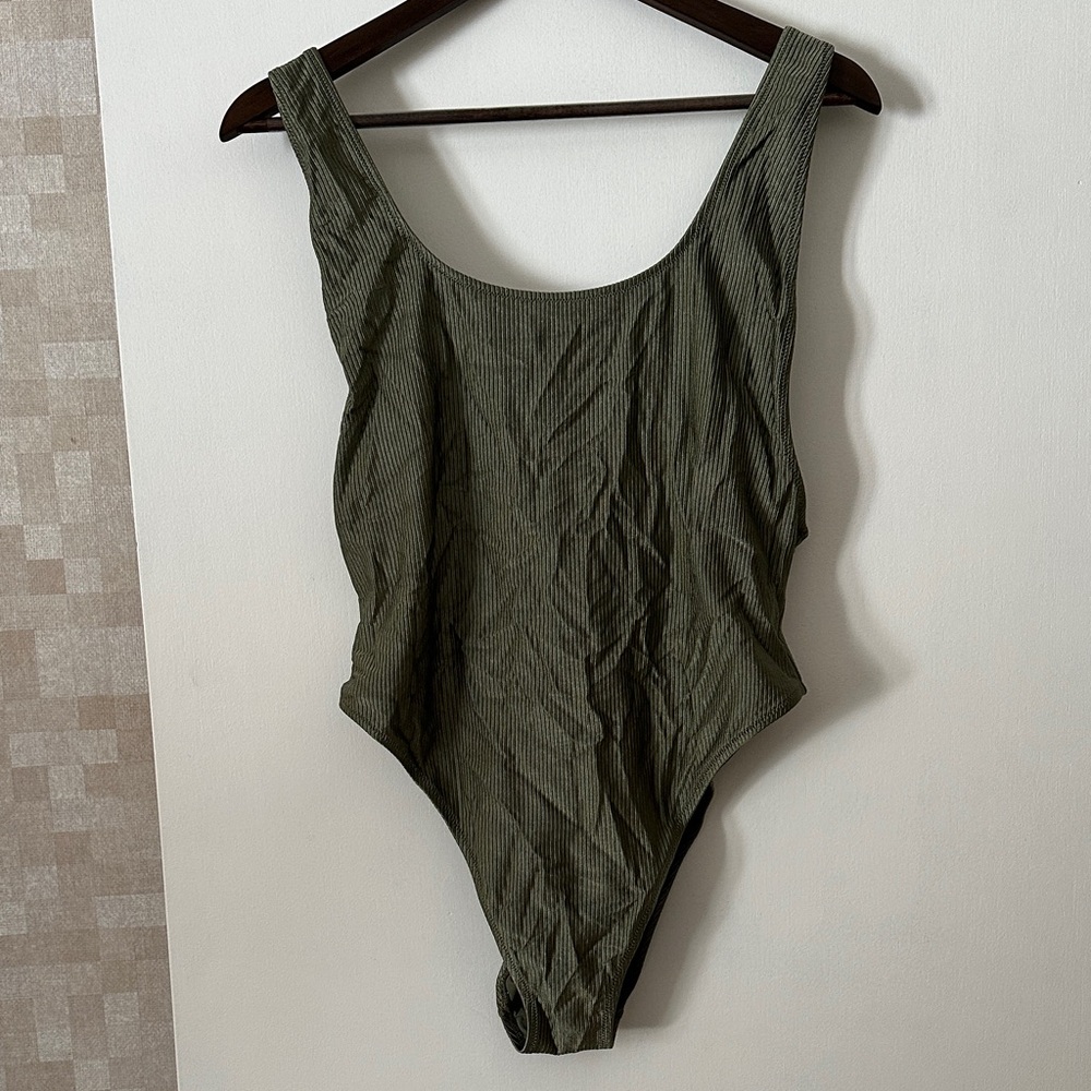 Olive Green Ribbed Swimsuit